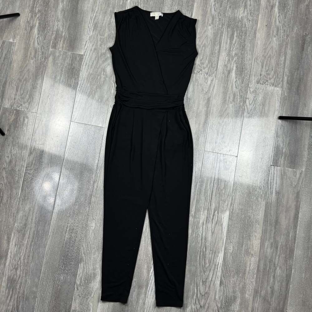 Michael Kors Michael Sleeveless Surplice Jumpsuit, Black, Size S